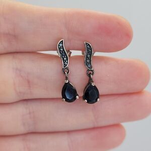 Vintage Avon RJ Black Onyx Stone and Marcasite 925 Sterling Silver Drop Earrings